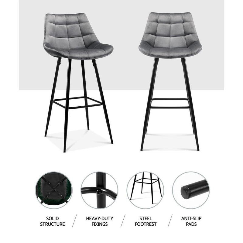2 x Velvet Bar Stools - Grey - Furniture > Bar Stools & Chairs - Rivercity House And Home Co.