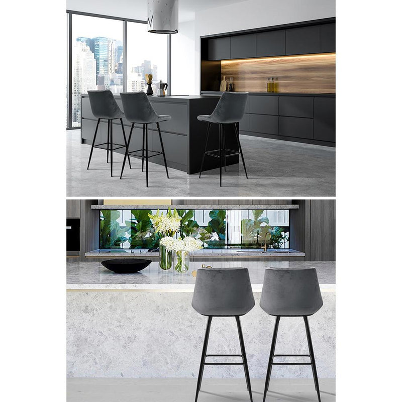 2 x Velvet Bar Stools - Grey - Rivercity House & Home Co. (ABN 18 642 972 209) - Affordable Modern Furniture Australia