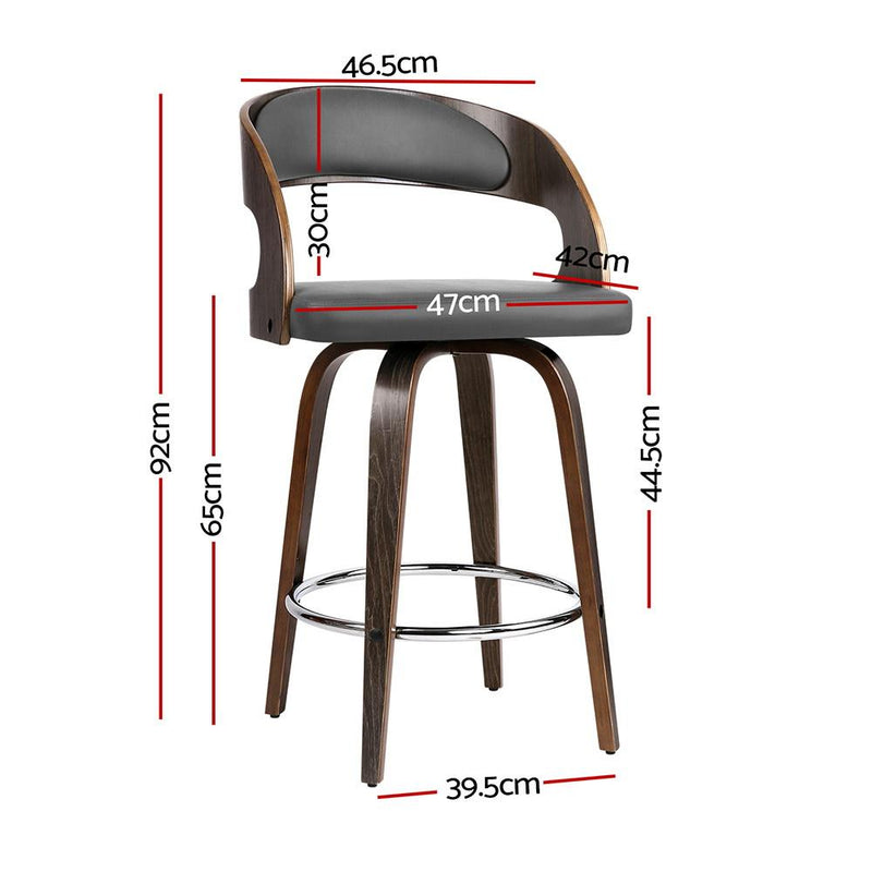 2 x Walnut Wooden PU Leather Bar Stools - Grey and Walnut - Rivercity House & Home Co. (ABN 18 642 972 209) - Affordable Modern Furniture Australia