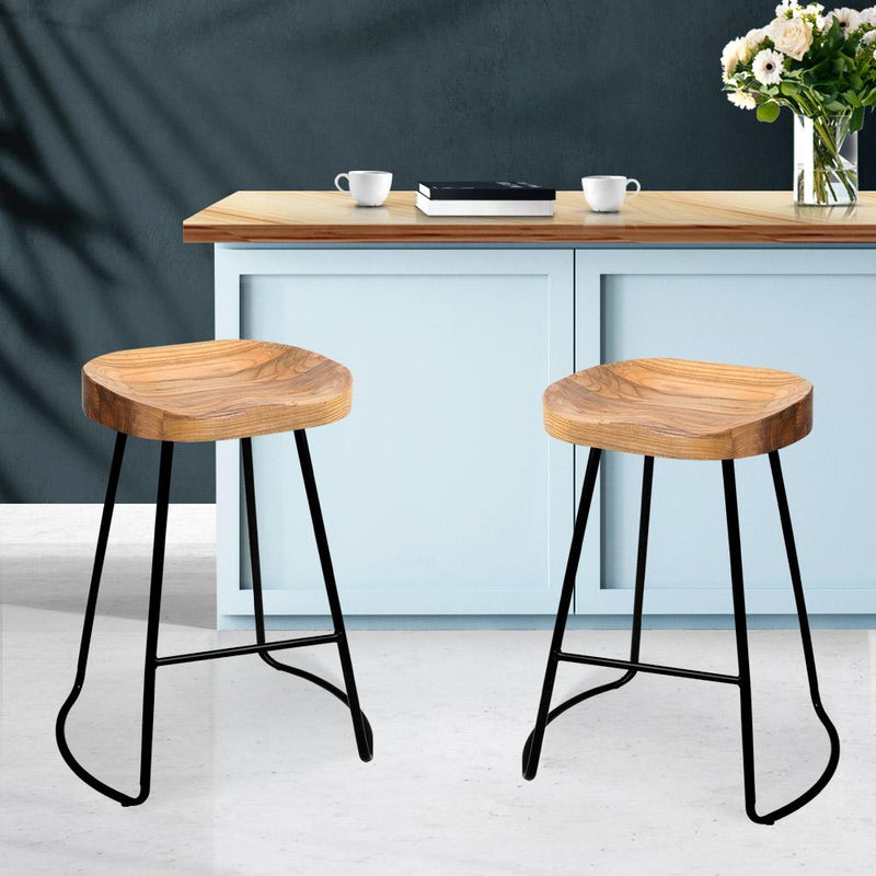 2 x Wooden Barstools 65CM - Furniture - Rivercity House And Home Co.