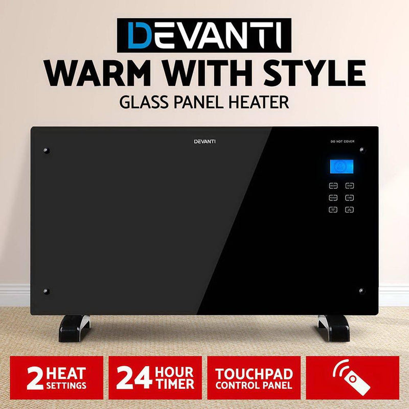 2000W Portable Electric Panel Heater - Black Glass - Appliances - Rivercity House & Home Co. (ABN 18 642 972 209) - Affordable Modern Furniture Australia
