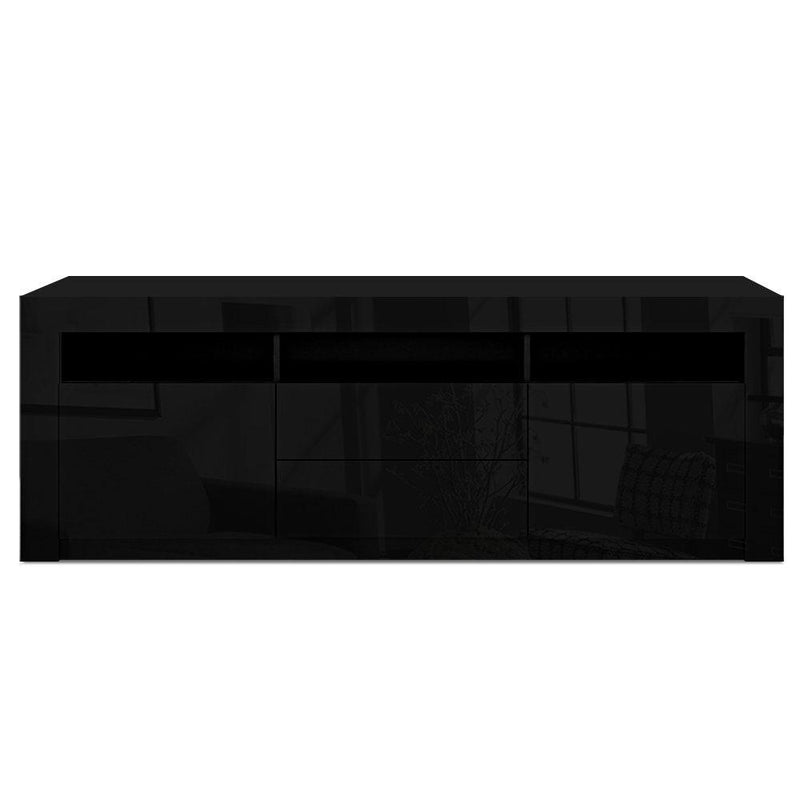 200CM LED Entertainment Unit Glossy Black Finish 2 x Cupboards and 2 x Drawers - Furniture - Rivercity House & Home Co. (ABN 18 642 972 209) - Affordable Modern Furniture Australia