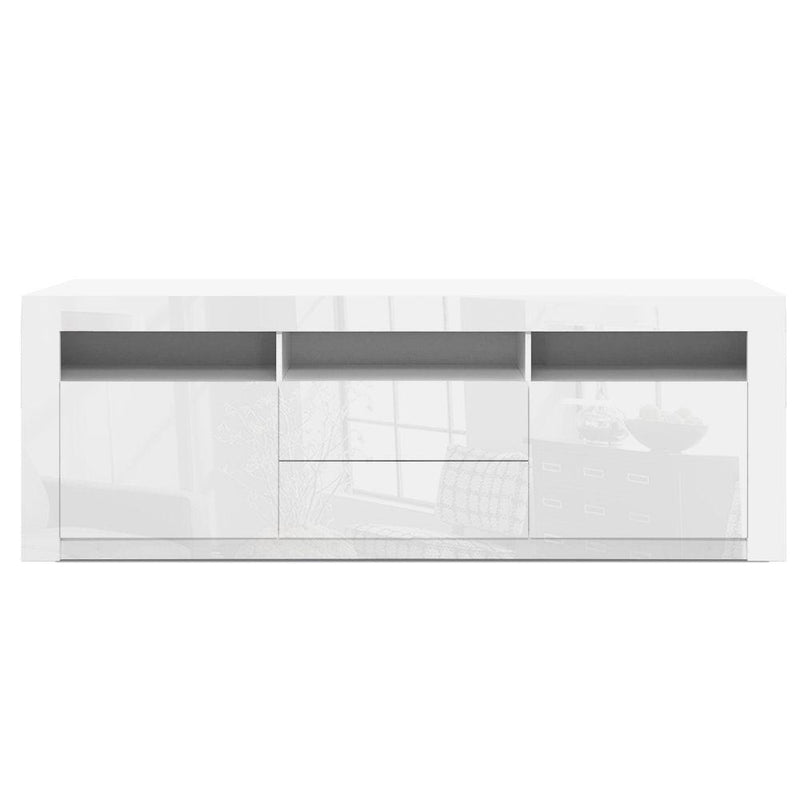 200CM LED Entertainment Unit Glossy White Finish 2 x Cupboards and 2 x Drawers - Furniture - Rivercity House & Home Co. (ABN 18 642 972 209) - Affordable Modern Furniture Australia