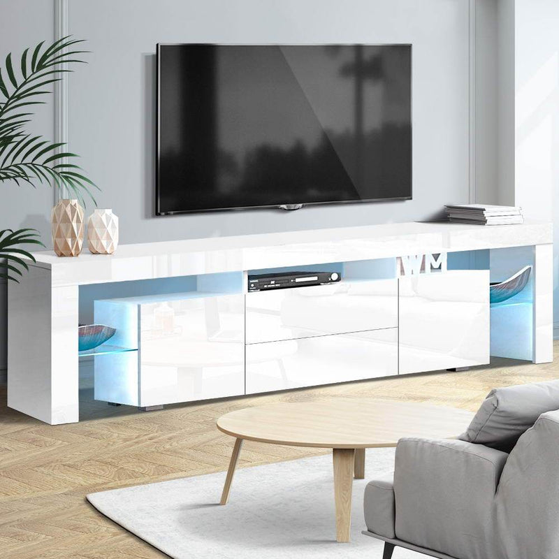200CM LED Entertainment Unit in White Gloss - Furniture - Rivercity House & Home Co. (ABN 18 642 972 209) - Affordable Modern Furniture Australia