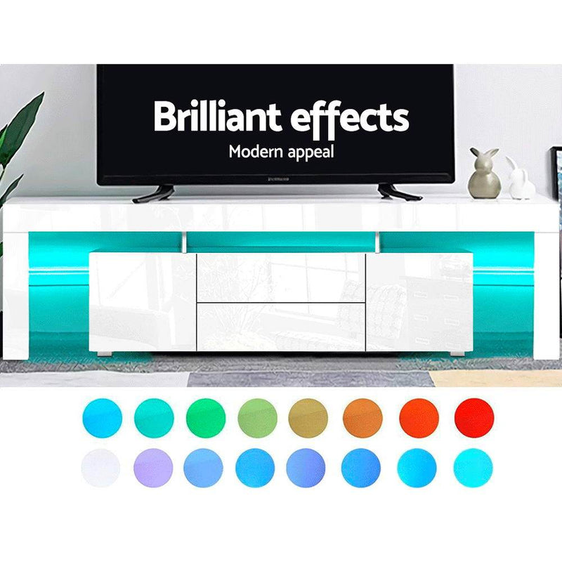 200CM LED Entertainment Unit in White Gloss - Furniture - Rivercity House & Home Co. (ABN 18 642 972 209) - Affordable Modern Furniture Australia