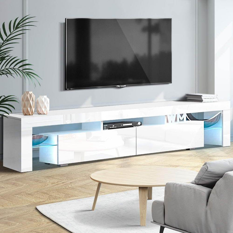 200CM LED Entertainment Unit White Gloss 2 Drawers - Furniture - Rivercity House & Home Co. (ABN 18 642 972 209) - Affordable Modern Furniture Australia