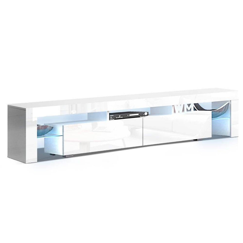 200CM LED Entertainment Unit White Gloss 2 Drawers - Furniture - Rivercity House & Home Co. (ABN 18 642 972 209) - Affordable Modern Furniture Australia