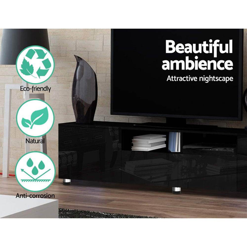 205CM Black High Gloss TV Cabinet - Furniture - Rivercity House & Home Co. (ABN 18 642 972 209) - Affordable Modern Furniture Australia
