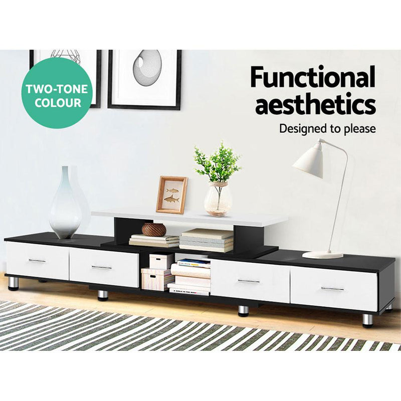 220CM TV Cabinet With Storage Drawers Black & White - Furniture - Rivercity House & Home Co. (ABN 18 642 972 209) - Affordable Modern Furniture Australia