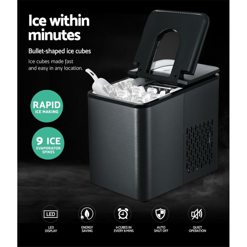 2.2L Ice Maker 12KG Portable Ice Makers Cube Tray Bar Home Countertop Black - Rivercity House & Home Co. (ABN 18 642 972 209) - Affordable Modern Furniture Australia