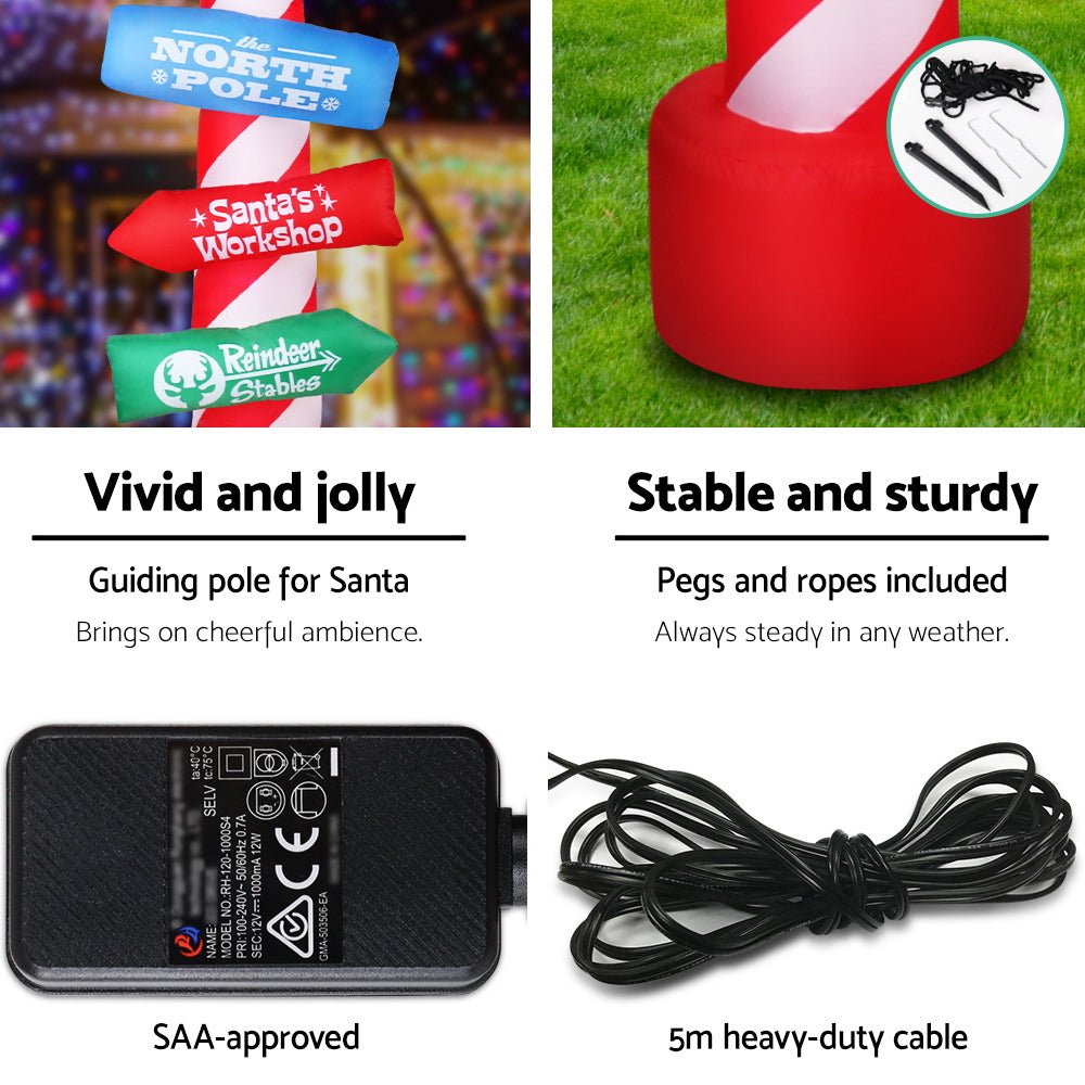 2.4M Christmas Inflatable Santa Guide Candy Pole Xmas Decor LED - Occasions - Rivercity House & Home Co. (ABN 18 642 972 209) - Affordable Modern Furniture Australia