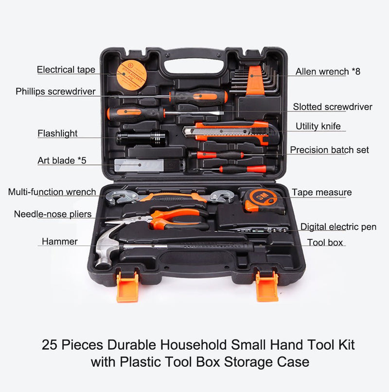 25Pcs Household Hand Tools Set Kit Box with Hard Storage Case Home Supplies - Home & Garden > Garden Tools - Rivercity House & Home Co. (ABN 18 642 972 209) - Affordable Modern Furniture Australia