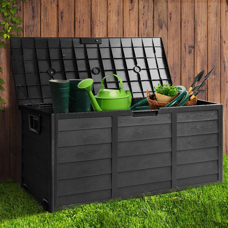 290L Outdoor Storage Box Lockable Weatherproof Garden Deck Toy Shed ALL BLACK - Home & Garden > Storage - Rivercity House And Home Co.