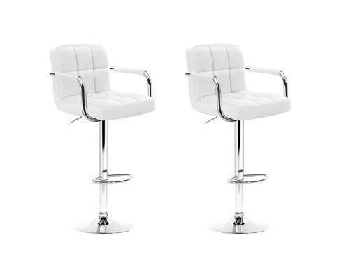 2x Bar Stools Gas lift Swivel Chairs Kitchen Armrest Leather Chrome White - Furniture - Rivercity House And Home Co.
