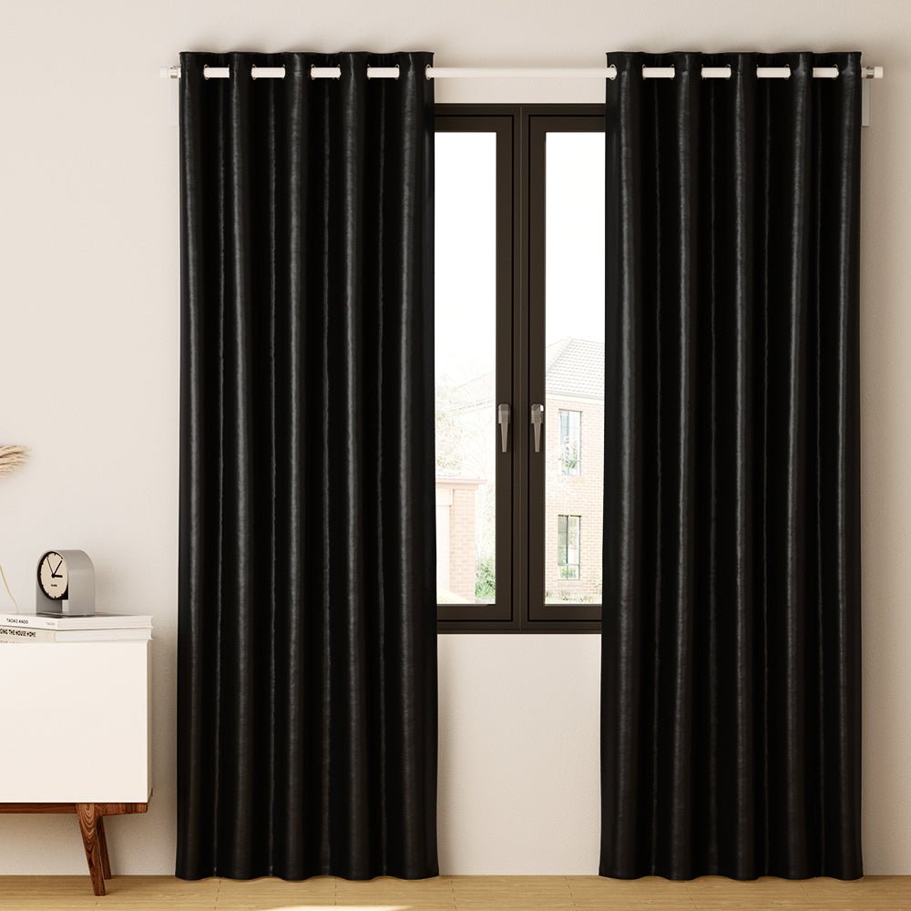 2X Blockout Curtains Blackout Window Curtain Eyelet 140x230cm Black - Home & Garden > Curtains - Rivercity House & Home Co. (ABN 18 642 972 209) - Affordable Modern Furniture Australia