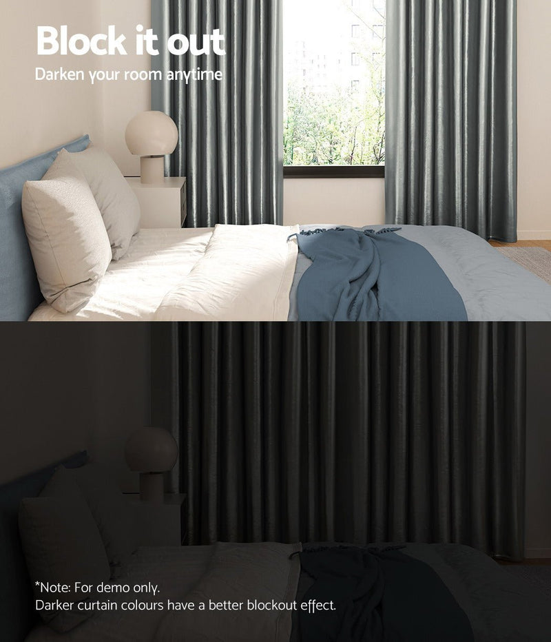 2X Blockout Curtains Blackout Window Curtain Eyelet 140x230cm Grey - Home & Garden > Curtains - Rivercity House & Home Co. (ABN 18 642 972 209) - Affordable Modern Furniture Australia