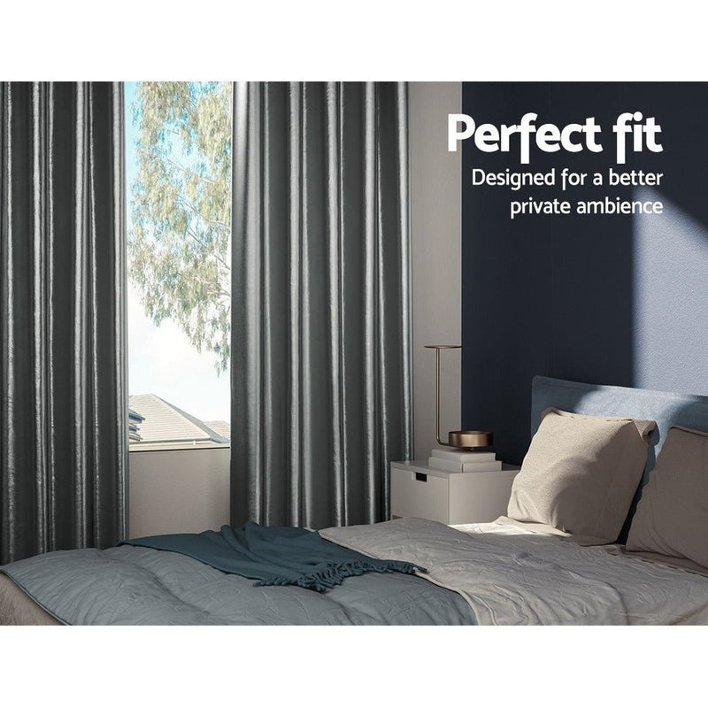 2X Blockout Curtains Blackout Window Curtain Eyelet 140x230cm Grey - Home & Garden > Curtains - Rivercity House & Home Co. (ABN 18 642 972 209) - Affordable Modern Furniture Australia