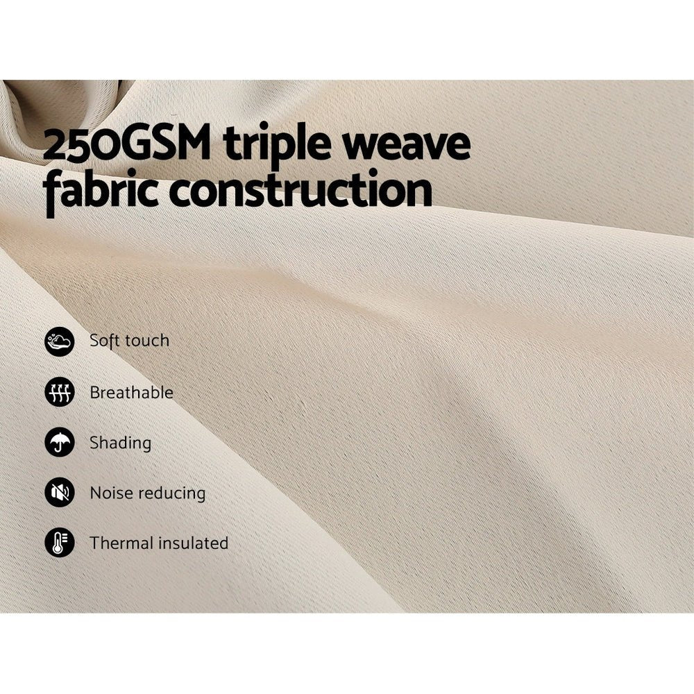 2X Blockout Curtains Blackout Window Curtain Eyelet 180x213cm Beige - Home & Garden > Curtains - Rivercity House & Home Co. (ABN 18 642 972 209) - Affordable Modern Furniture Australia