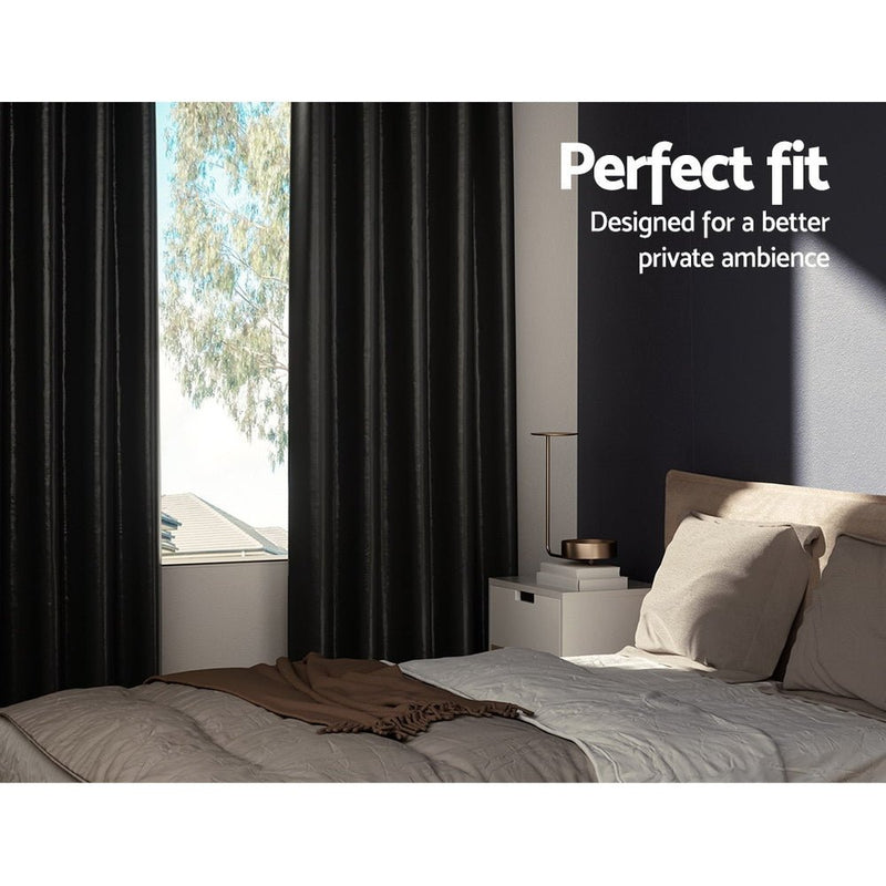 2X Blockout Curtains Blackout Window Curtain Eyelet 180x213cm Black - Home & Garden > Curtains - Rivercity House & Home Co. (ABN 18 642 972 209) - Affordable Modern Furniture Australia