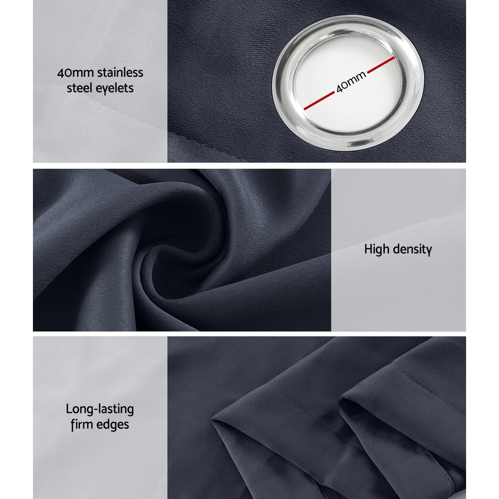 2X Blockout Curtains Blackout Window Curtain Eyelet 180x213cm Charcoal - Home & Garden > Curtains - Rivercity House & Home Co. (ABN 18 642 972 209) - Affordable Modern Furniture Australia