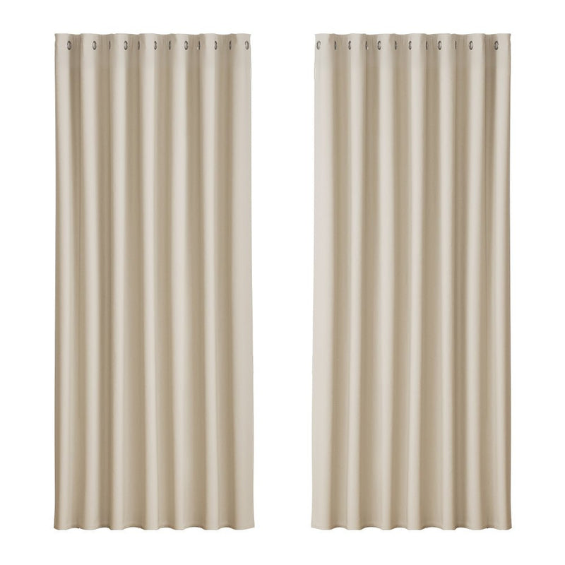 2X Blockout Curtains Blackout Window Curtain Eyelet 240x230cm Beige - Home & Garden > Curtains - Rivercity House & Home Co. (ABN 18 642 972 209) - Affordable Modern Furniture Australia