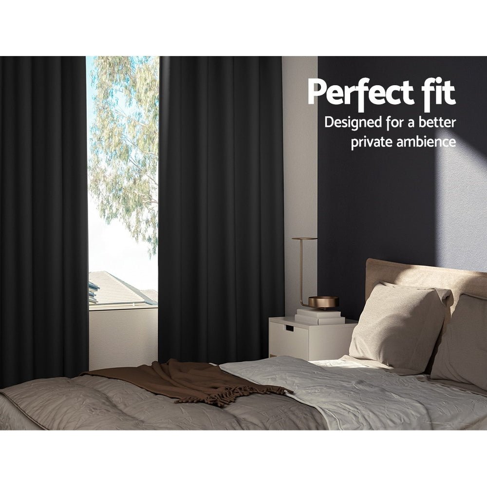 2X Blockout Curtains Blackout Window Curtain Eyelet 240x230cm Black - Home & Garden > Curtains - Rivercity House & Home Co. (ABN 18 642 972 209) - Affordable Modern Furniture Australia