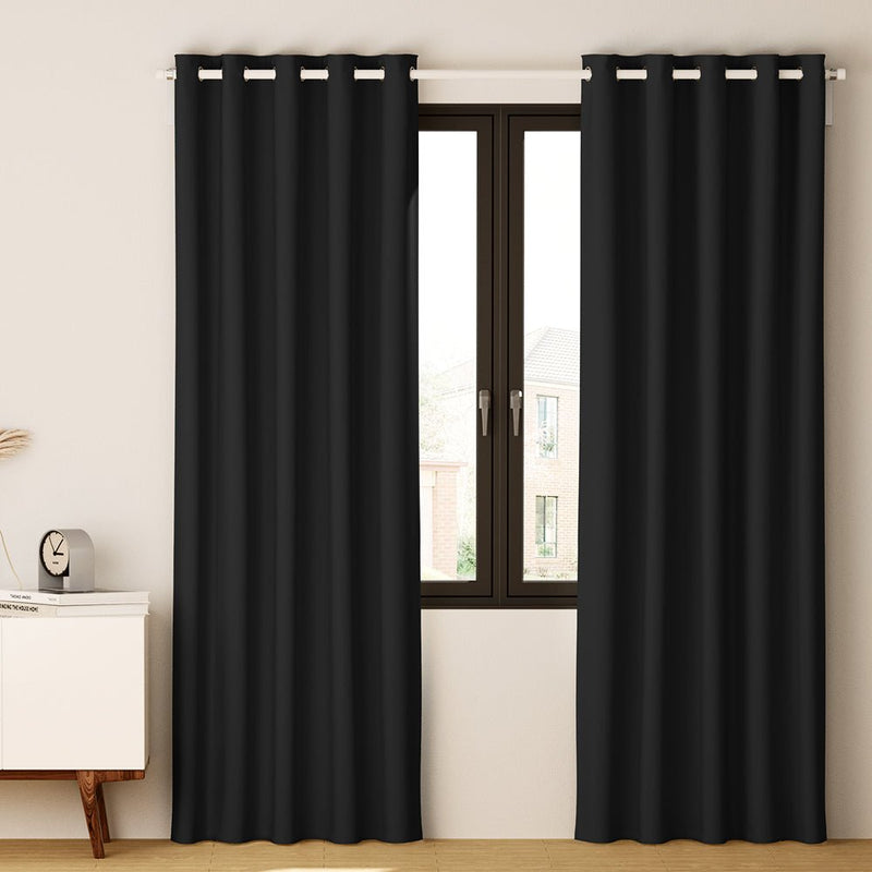 2X Blockout Curtains Blackout Window Curtain Eyelet 240x230cm Black - Home & Garden > Curtains - Rivercity House & Home Co. (ABN 18 642 972 209) - Affordable Modern Furniture Australia
