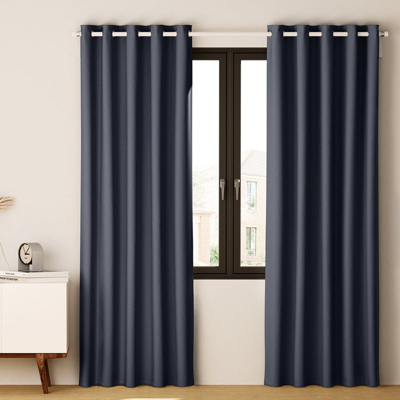 2X Blockout Curtains Blackout Window Curtain Eyelet 240x230cm Charcoal - Home & Garden > Curtains - Rivercity House & Home Co. (ABN 18 642 972 209) - Affordable Modern Furniture Australia