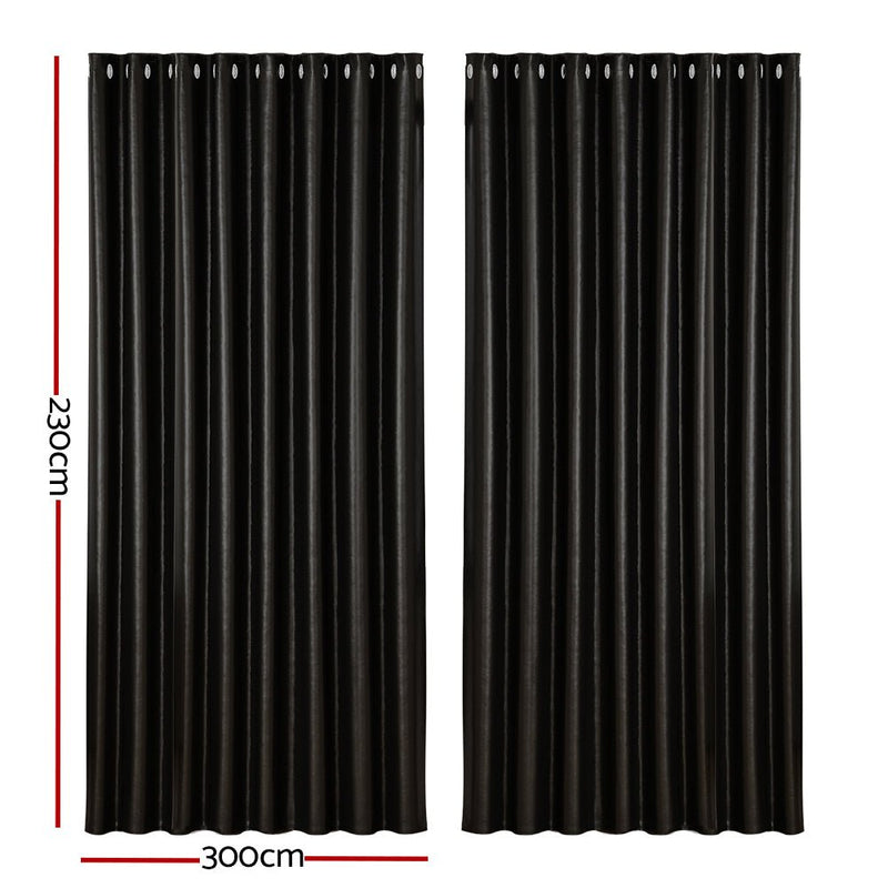 2X Blockout Curtains Blackout Window Curtain Eyelet 300x230cm Black - Home & Garden > Curtains - Rivercity House & Home Co. (ABN 18 642 972 209) - Affordable Modern Furniture Australia