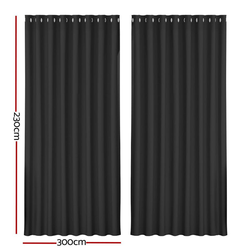 2X Blockout Curtains Blackout Window Curtain Eyelet 300x230cm Black - Home & Garden > Curtains - Rivercity House & Home Co. (ABN 18 642 972 209) - Affordable Modern Furniture Australia