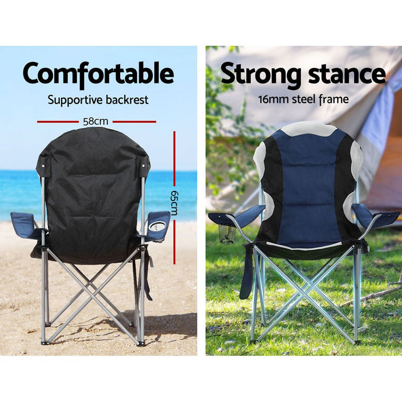 2X Camping Chairs Folding Arm Chair Portable Camping Garden Fishing - Outdoor > Camping - Rivercity House & Home Co. (ABN 18 642 972 209) - Affordable Modern Furniture Australia