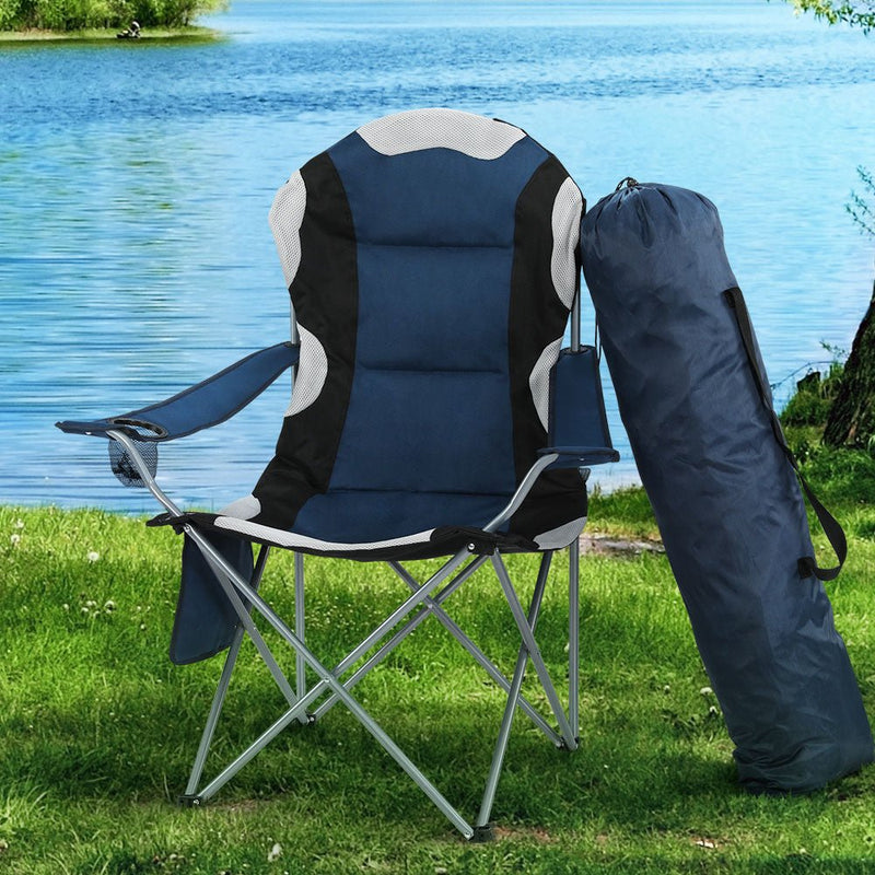 2X Camping Chairs Folding Arm Chair Portable Camping Garden Fishing - Outdoor > Camping - Rivercity House & Home Co. (ABN 18 642 972 209) - Affordable Modern Furniture Australia