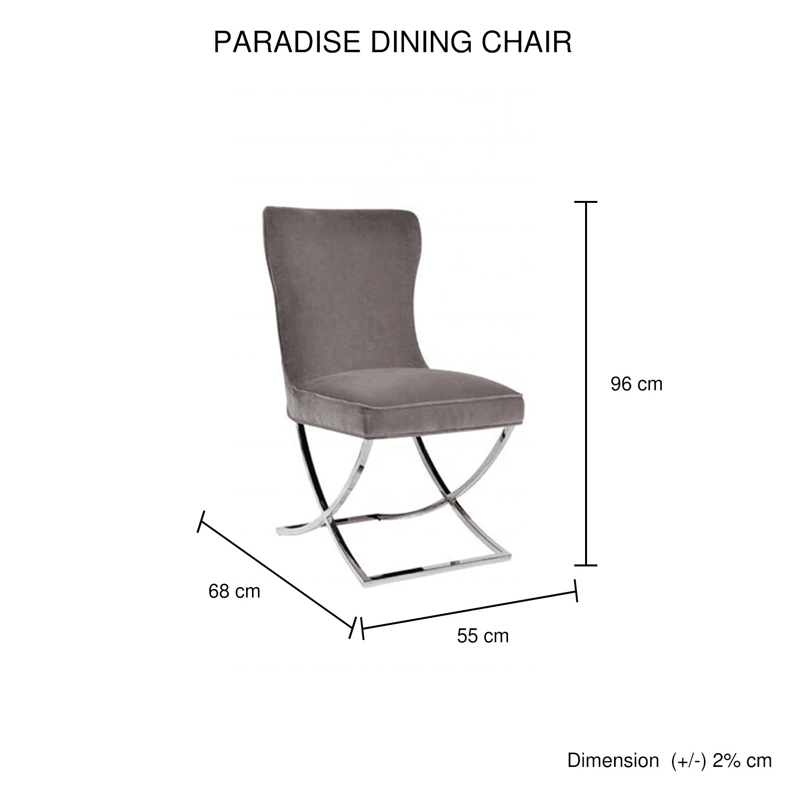2X Dining Chair Grey Fabric Upholstery Beautiful Quilting Shiny Silver Colour Legs - Furniture > Dining - Rivercity House & Home Co. (ABN 18 642 972 209) - Affordable Modern Furniture Australia