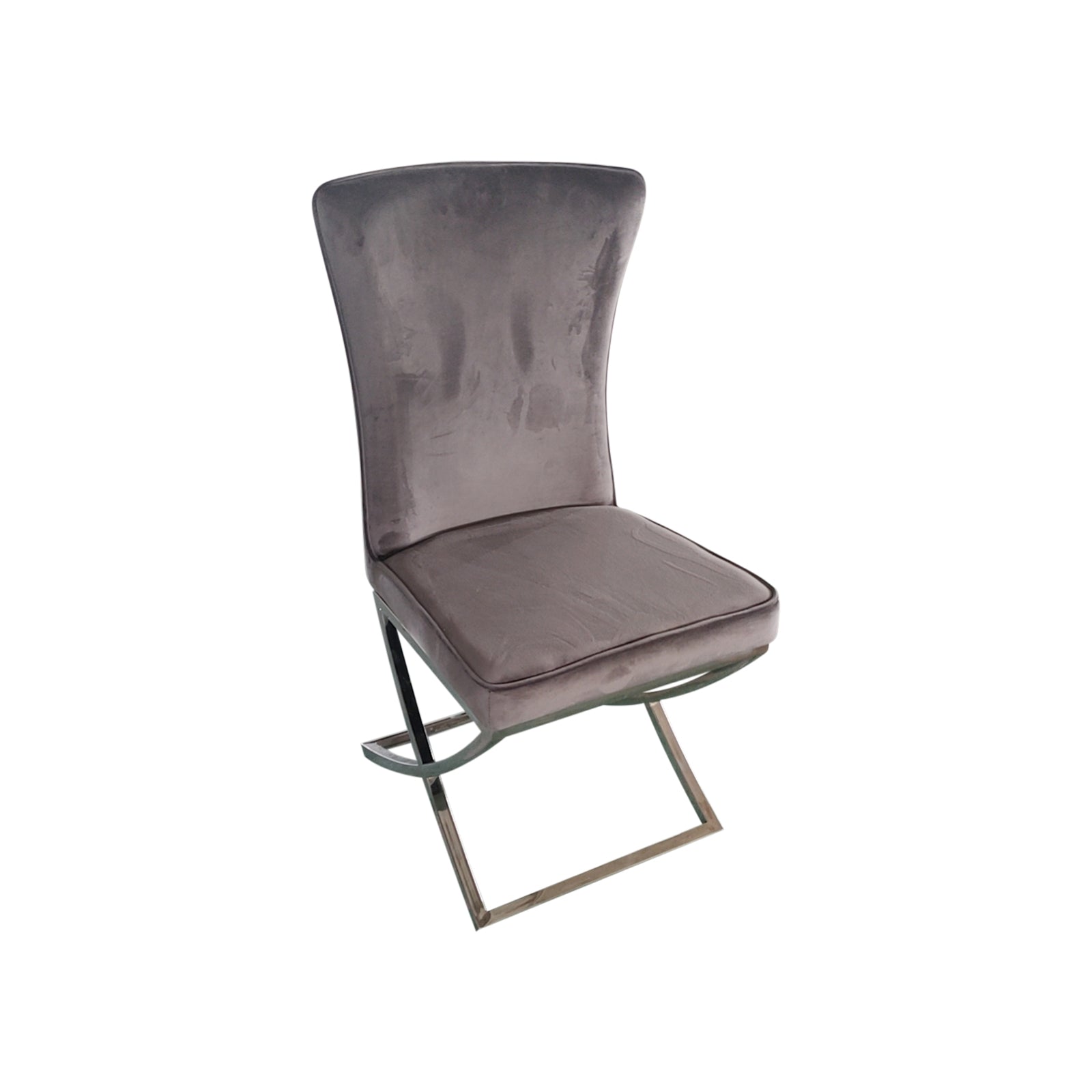 2X Dining Chair Grey Fabric Upholstery Beautiful Quilting Shiny Silver Colour Legs - Furniture > Dining - Rivercity House & Home Co. (ABN 18 642 972 209) - Affordable Modern Furniture Australia