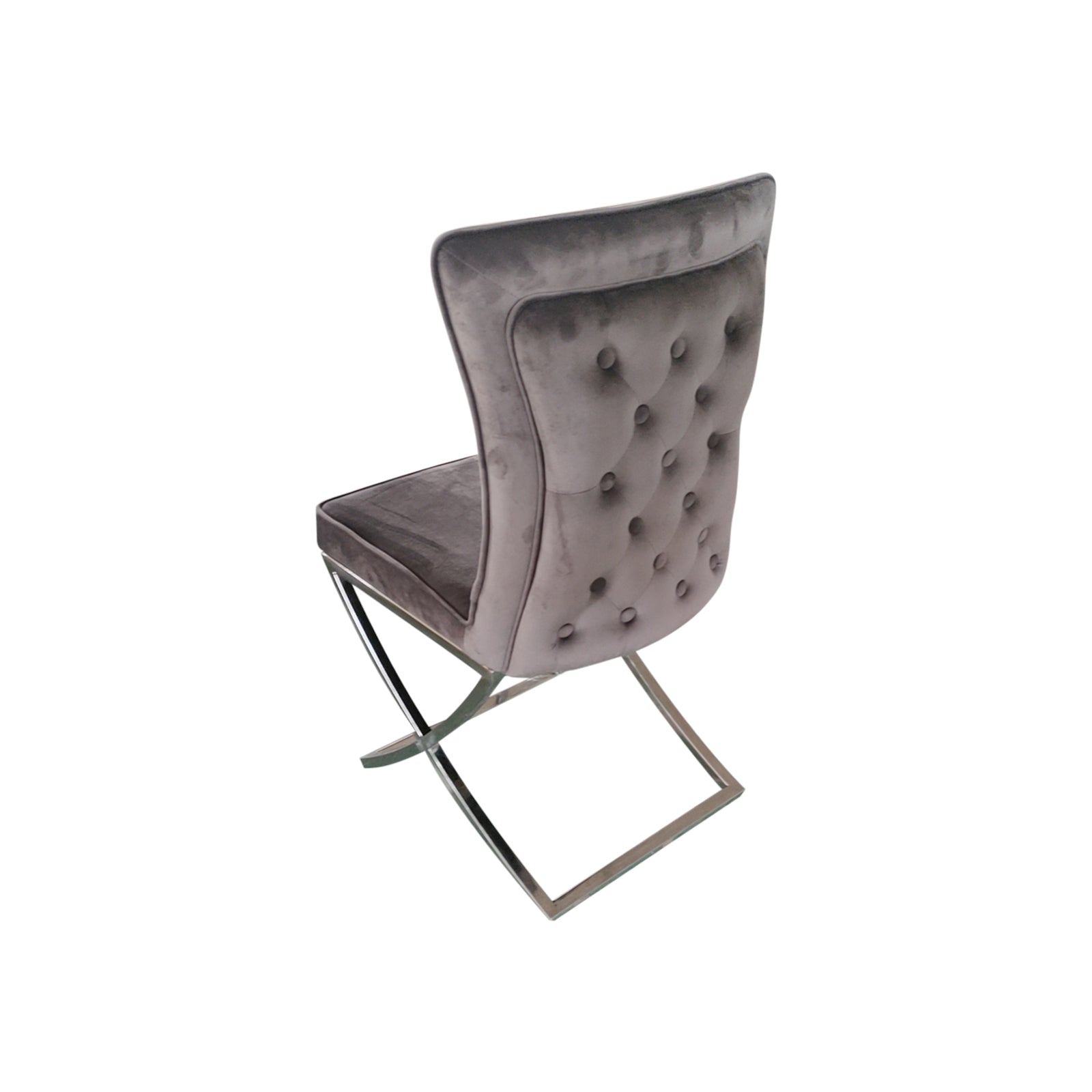 2X Dining Chair Grey Fabric Upholstery Beautiful Quilting Shiny Silver Colour Legs - Furniture > Dining - Rivercity House & Home Co. (ABN 18 642 972 209) - Affordable Modern Furniture Australia