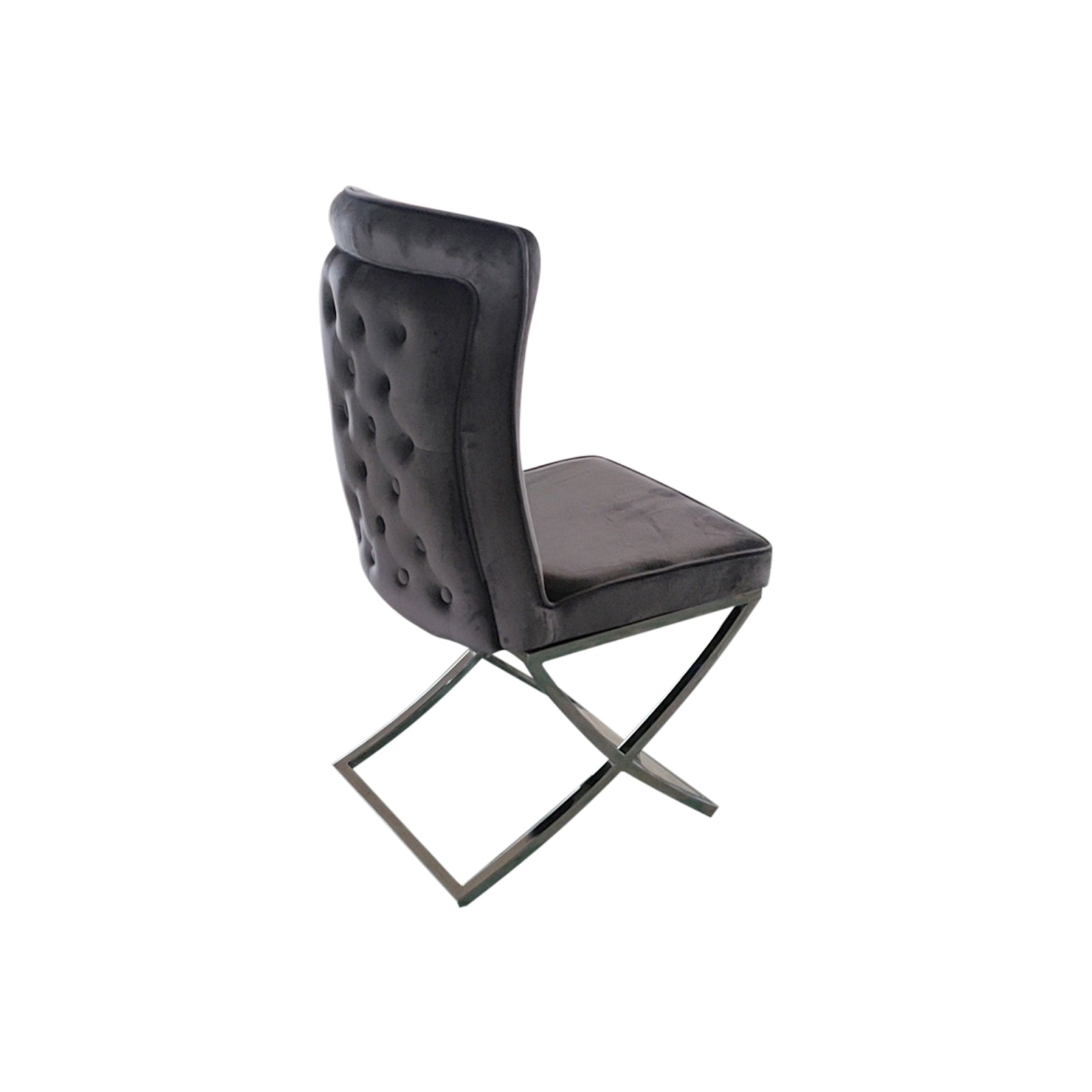 2X Dining Chair Grey Fabric Upholstery Beautiful Quilting Shiny Silver Colour Legs - Furniture > Dining - Rivercity House & Home Co. (ABN 18 642 972 209) - Affordable Modern Furniture Australia