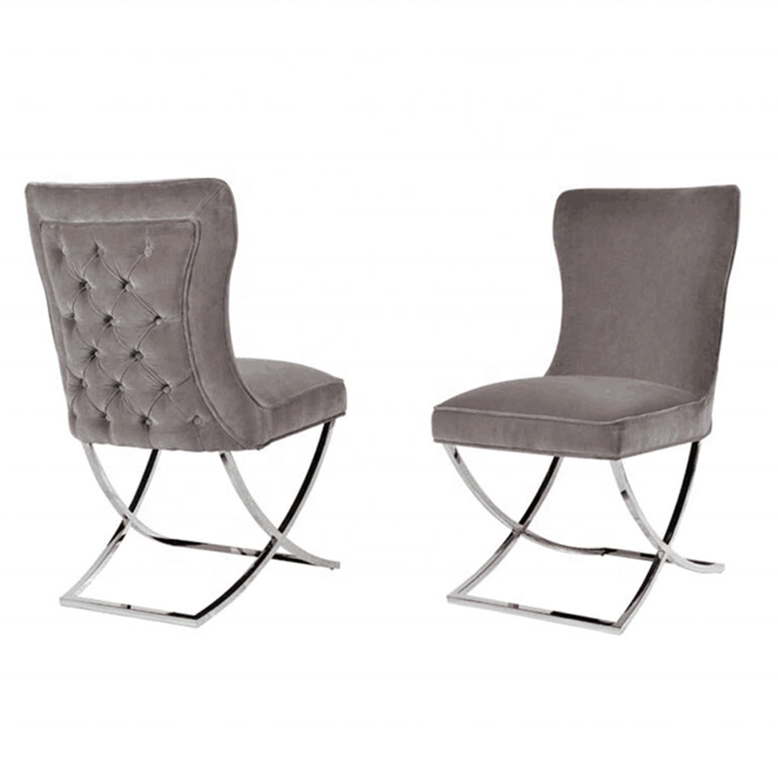 2X Dining Chair Grey Fabric Upholstery Beautiful Quilting Shiny Silver Colour Legs - Furniture > Dining - Rivercity House & Home Co. (ABN 18 642 972 209) - Affordable Modern Furniture Australia
