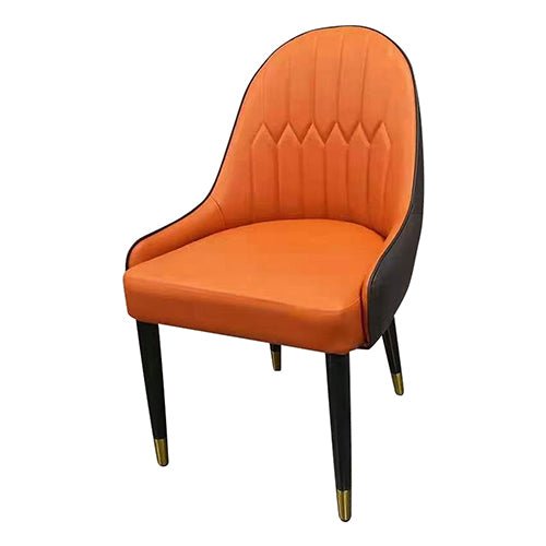 2X Dining Chair Orange Colour Leatherette Upholstery Black And Gold Legs Steel with Powder Coating - Furniture > Dining - Rivercity House & Home Co. (ABN 18 642 972 209)