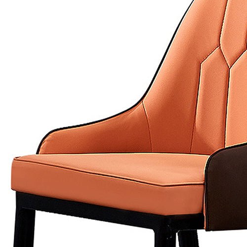 2X Dining Chair Orange Colour Leatherette Upholstery Black And Gold Legs Steel with Powder Coating - Furniture > Dining - Rivercity House & Home Co. (ABN 18 642 972 209)