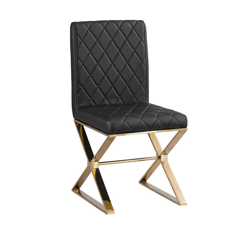 2X Dining Chair Stainless Gold Frame & Seat Black PU Leather - Furniture > Bar Stools & Chairs - Rivercity House & Home Co. (ABN 18 642 972 209)