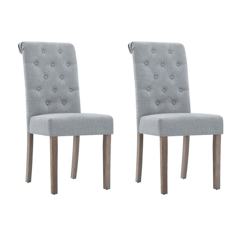 2x Dining Chairs French Provincial Kitchen Cafe Fabric Padded High Back Pine Wood Light Grey - Rivercity House & Home Co. (ABN 18 642 972 209) - Affordable Modern Furniture Australia