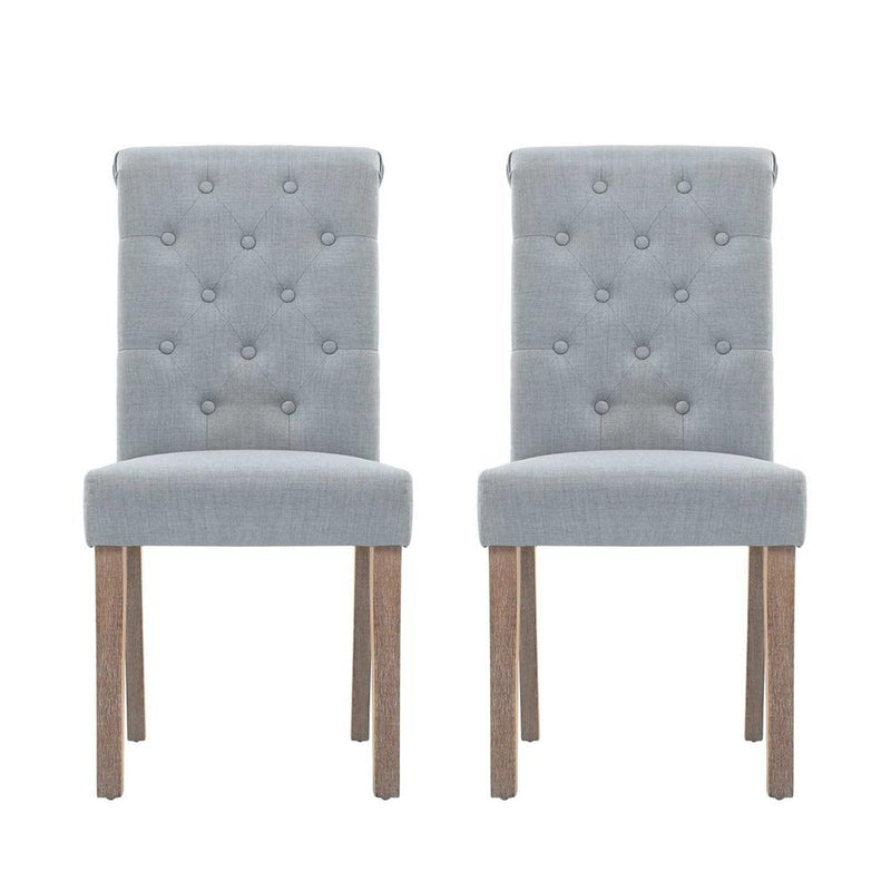 2x Dining Chairs French Provincial Kitchen Cafe Fabric Padded High Back Pine Wood Light Grey - Rivercity House & Home Co. (ABN 18 642 972 209) - Affordable Modern Furniture Australia