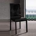 Set of 2 Steel Frame Black Leatherette Medium High Backrest Dining Chairs with Wooden legs