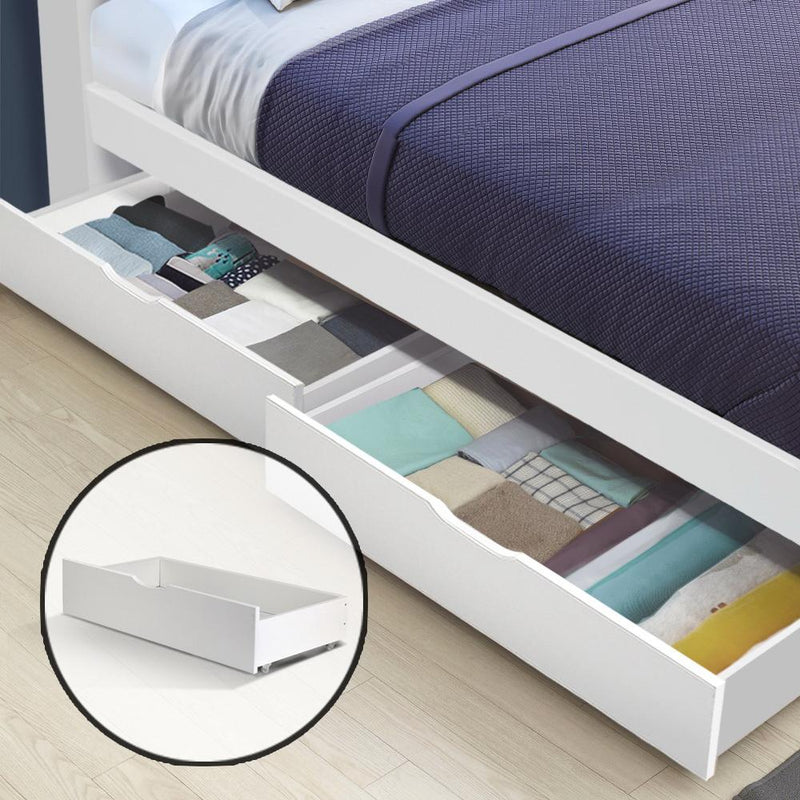 2x Storage Drawers Trundle for Single Wooden Bed Frame Base Timber White - Rivercity House & Home Co. (ABN 18 642 972 209) - Affordable Modern Furniture Australia