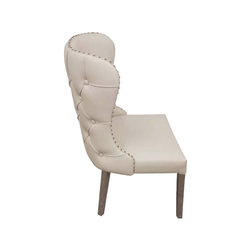 2X Studded Dining Chairs PU Beige & Silver Frame - Furniture > Bar Stools & Chairs - Rivercity House & Home Co. (ABN 18 642 972 209) - Affordable Modern Furniture Australia