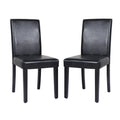 Set of 2 Wooden Frame Black Leatherette Dining Chairs with Solid Pine Legs