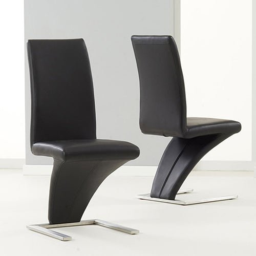 2x Z Shape Black Leatherette Dining Chairs with Stainless Base - Furniture > Dining - Rivercity House & Home Co. (ABN 18 642 972 209)