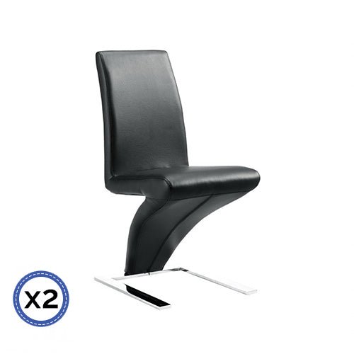 2x Z Shape Black Leatherette Dining Chairs with Stainless Base - Furniture > Dining - Rivercity House & Home Co. (ABN 18 642 972 209) - Affordable Modern Furniture Australia