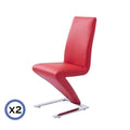 Set of 2 Z Shape Red Leatherette Dining Chairs with Stainless Base