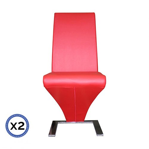 2x Z Shape Red Leatherette Dining Chairs with Stainless Base - Furniture > Dining - Rivercity House & Home Co. (ABN 18 642 972 209) - Affordable Modern Furniture Australia